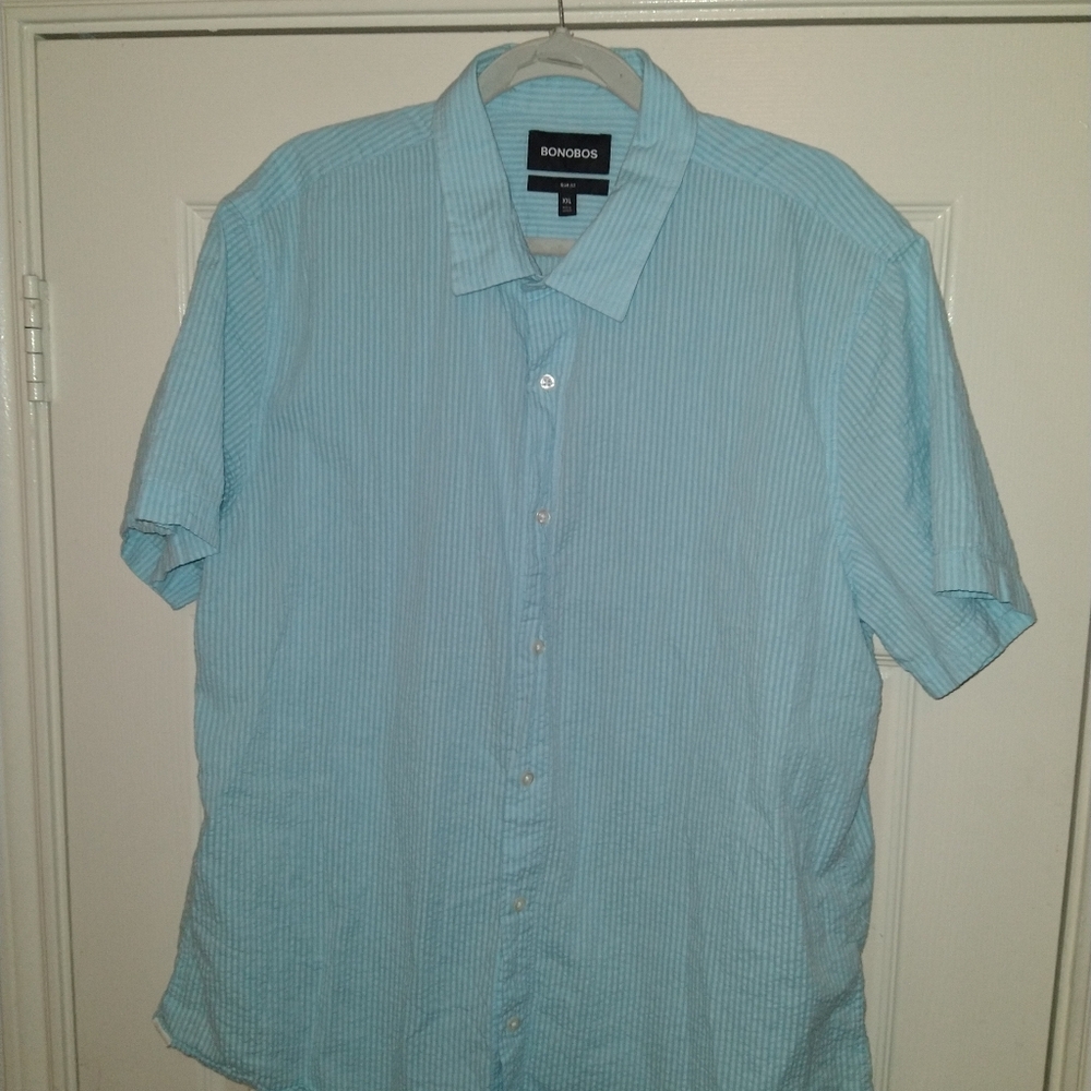 Bonobos Slim Fit Seersucker Short Sleeve Button Up Shirt Men's sz XXL.